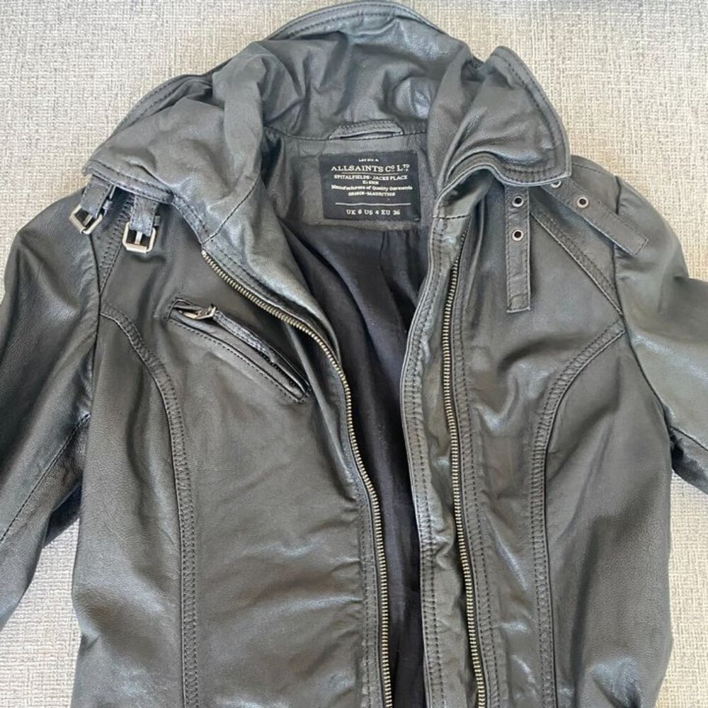 [NEW] AllSaints Spitalfields Jack’s Place Leather Jacket (US 4/ UK 8/ EU 36)